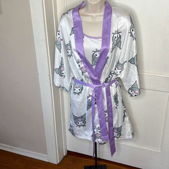 Kuromi by Sanrio Sleepwear Set: Kimono-Style Robe, Cami, and Sleep Shorts Small - Picture 3 of 7